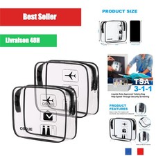 Trousse de Toilette Transparente 2 Pièces Kit Voyage Avion PVC Étanche OSDUE