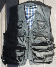 Gilet pêche à la mouche XL 13 poches + 5 trains de mouches, occasion