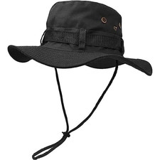 Chapeau Soleil Large Bord Militaire Noir Mixte Pêche & Camping - Double Couche