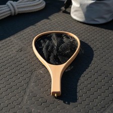 Épuisette à Manche En Bois Résistant Filet de Prise et Relâchement Portable